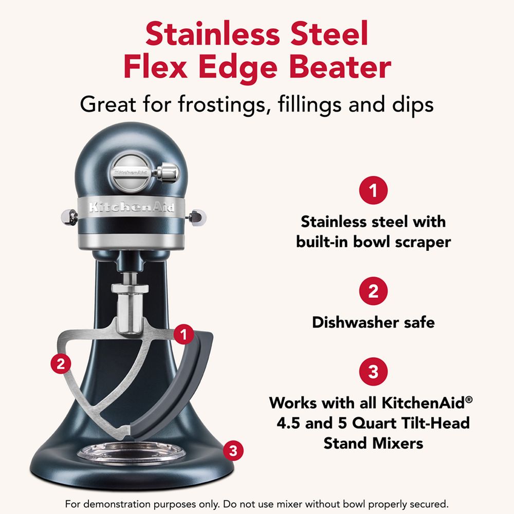 Durable stainless steel flex edge beater for select KitchenAid® tilt-head stand mixers